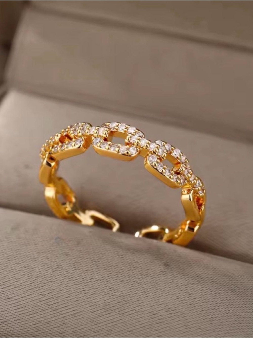 18k Gold Vermeil CZ Cuban Ring - Adjustable size